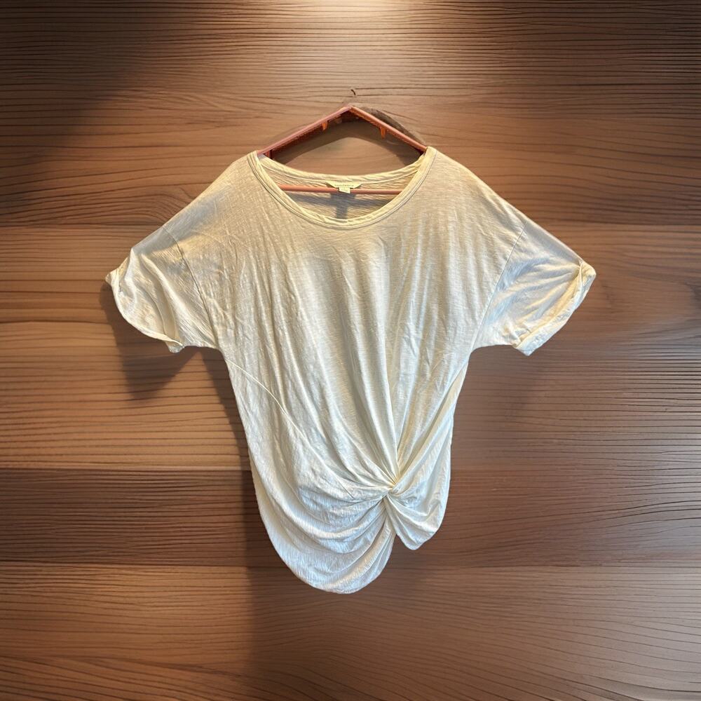 Sundance Women L Ivory Twist Knot Front Slub Cotton Tee Short Sleeve Top